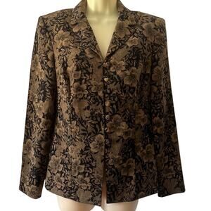 Teddi Vintage Floral Print Blazer Suit Jacket Woman Size 6 Unlined Shoulder Pads